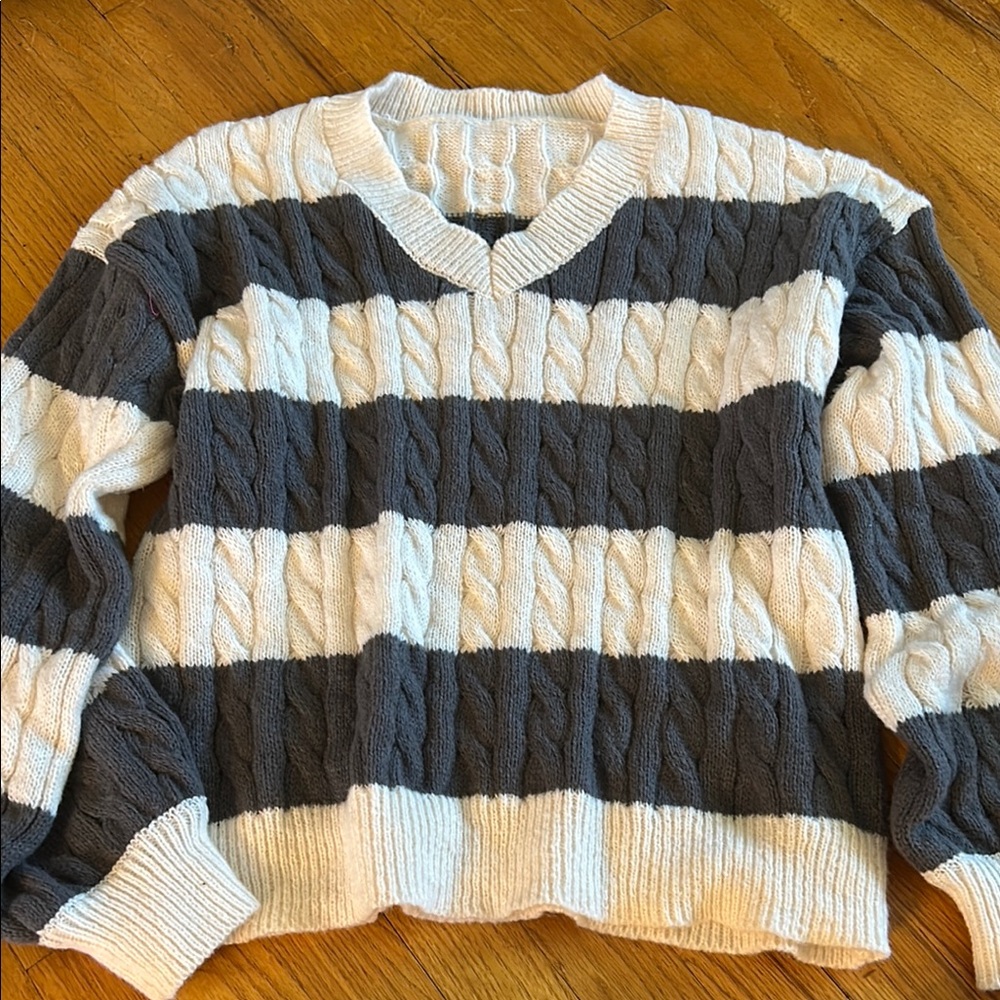 SHEIN Gray and White Striped Sweater